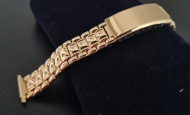 Bracelet De Montre Extensible En Inox Plaqué Or 18mm - Neuf De Stock, Compatible Avec Nombreuses Montres