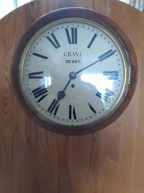 Antique School/ Railway Oak Fusee Wall Clock.