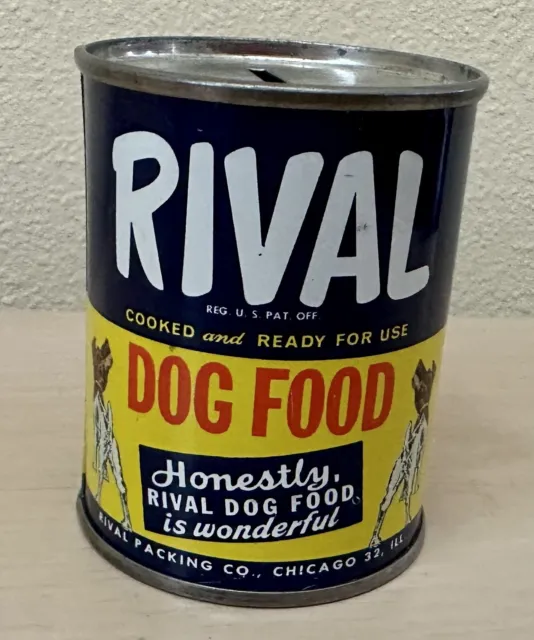 Vintage 1950’s Rival Dog Food Mini Tin Can Bank Rival Packing Co. Chicago
