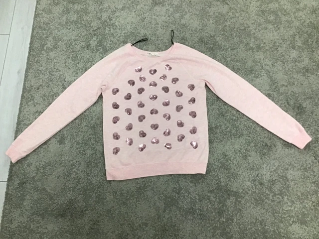 Girls H&M Pink Marl Heart Sequin Sweatshirt Age 14+