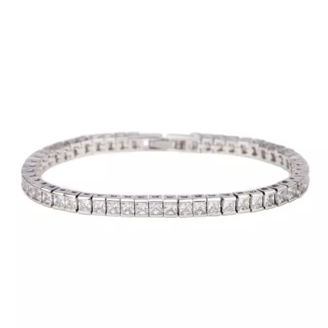 Women' 14K White Gold Finish 5 CT Princess Cut CZ Tennis Bracelet