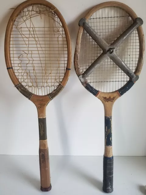 2 raquettes de tennis vintage de collection boyaux presse zephyr