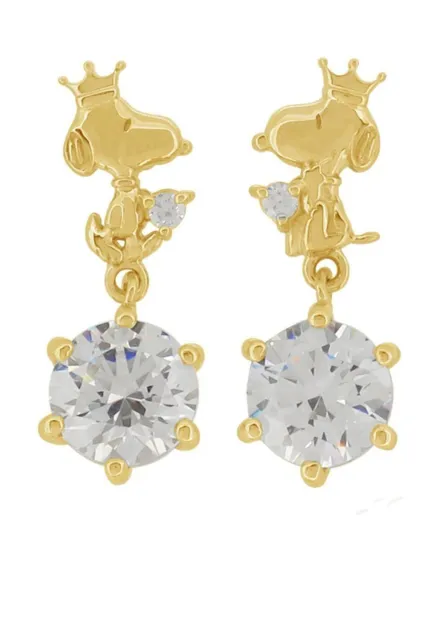 SNOOPY 65th Anniv. Crown Swarovski SV925 earrings gold color PEANUTS