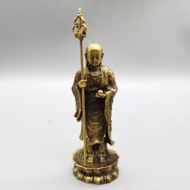 Chinese Pure Copper Retro Ksitigarbha Bodhisattva Buddha Statue 4.8 Inch