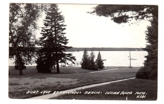 MI INDIAN RIVER MICHIGAN 1948 REAL PHOTO RPPC Postcard BURT LAKE COLUMBUS BEACH