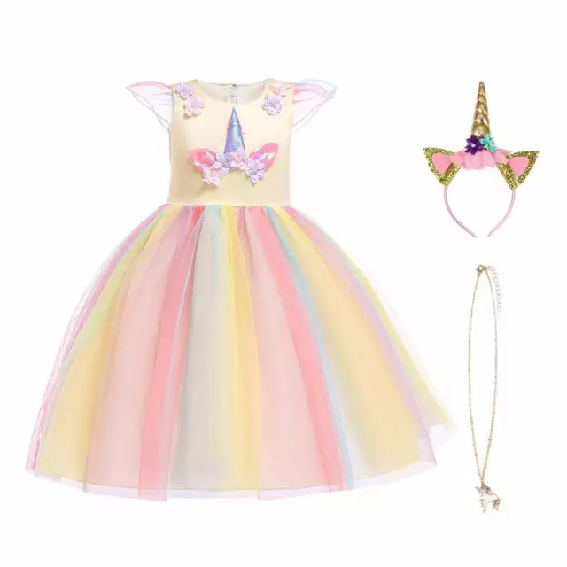 URAQT Ragazza Vestito Unicorno, Ruffles Fiori Festa Cosplay Abito da (b9i)