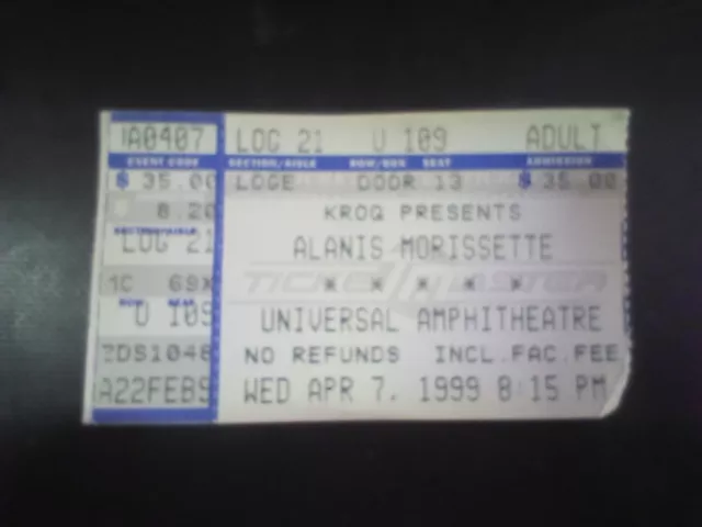 Alanis Morissette & Garbage  Ticket Stub Universal Amphitheatre April 7, 1999