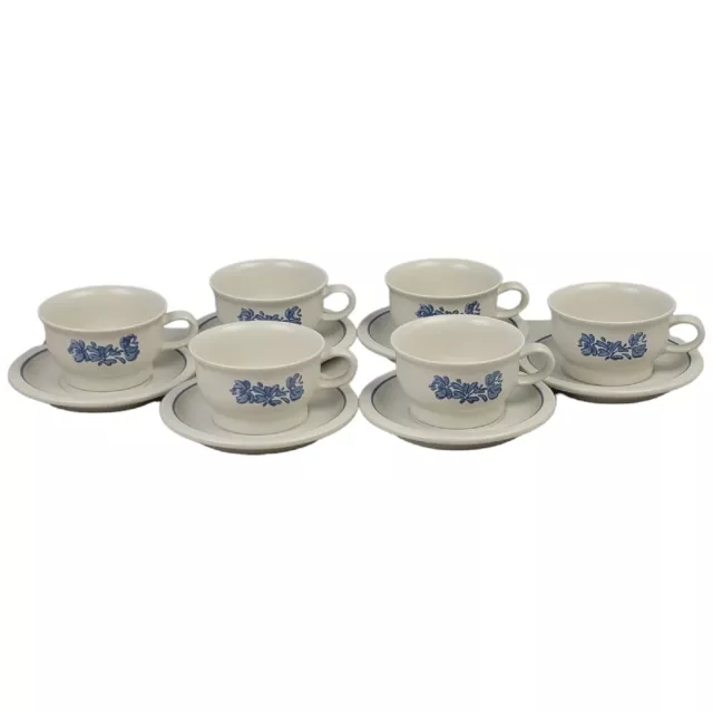 Pfaltzgraff Yorktowne Stoneware Flat Cup & Saucer Set of 6