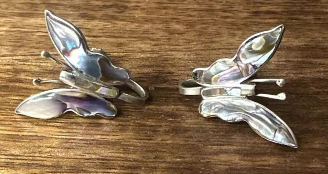 Sterling Silver ALPACA Mexico Abalone Shell Butterfly Screw Back Earrings