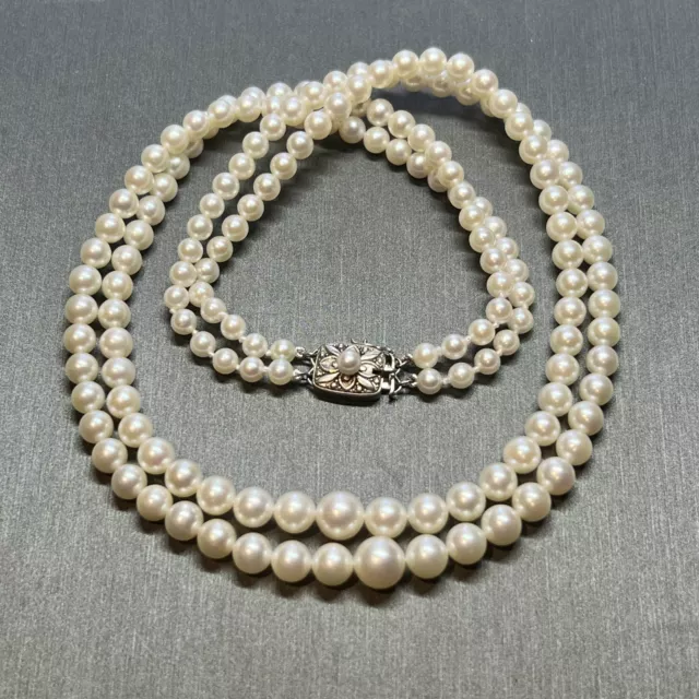 Mikimoto Estate Akoya Pearl Necklace 17-18" Silver 4.5-8.3 mm M360