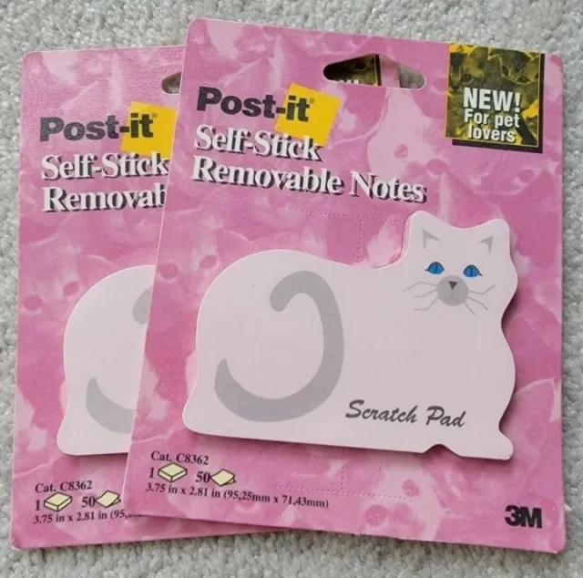 (2) 1995 Post It Cat Sticky Notes 3M 50ct Vintage Pets New/Sealed