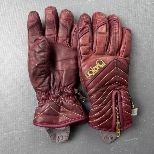 Burton GORE-TEX Ski Gloves Womens Small, Retro Leather Insulated Waterproof Red