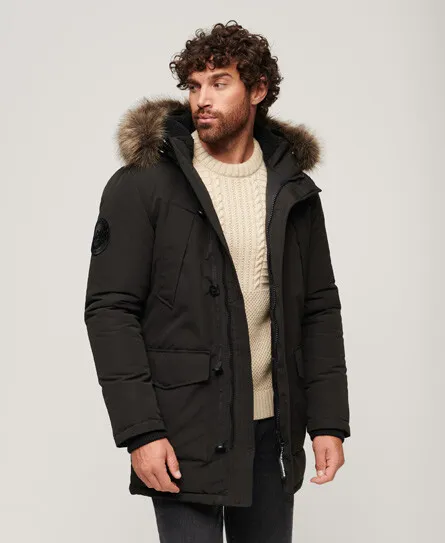 SUPERDRY MENS PARKA Jacket Hooded Padded Coat Faux Fur Hood Full Zip Black  $142.47 - PicClick
