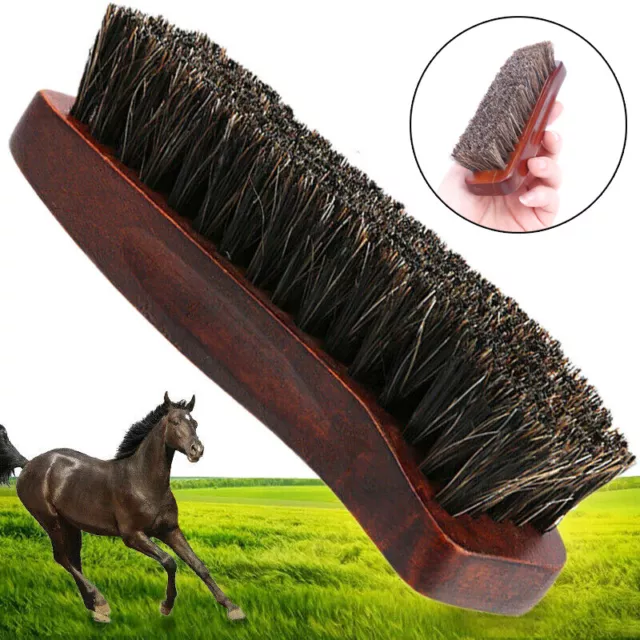 Natural wood Bristle Horse Hair Shoe Boot Brush Care Clean Shine Polish ~.Q1