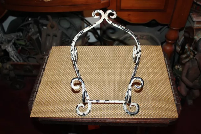 Vintage Rustic Metal Book Holder Chippy White Paint Country Decor