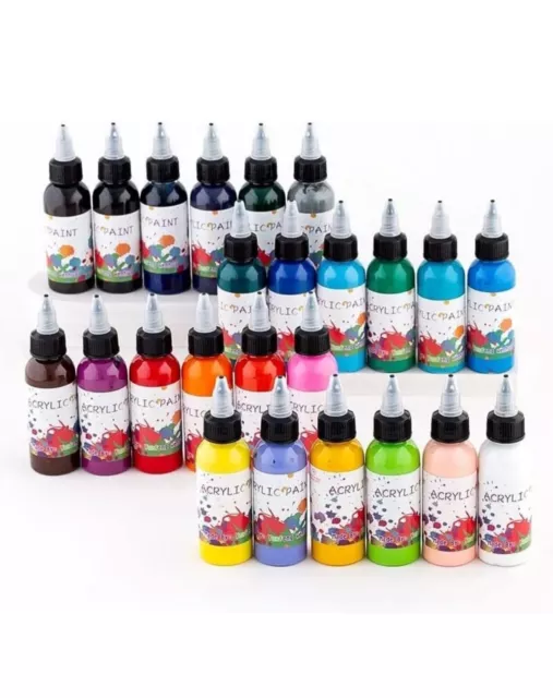 Acrylic 24 Colour Bottle Paint Set, School, Kids, Non-Toxic, Wood, Ceramic NEW