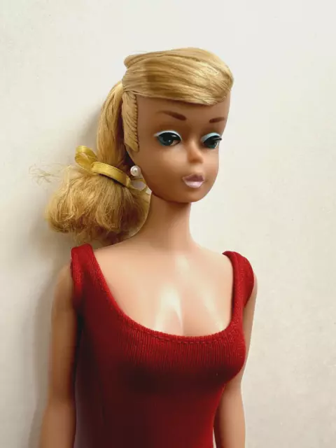 Vintage Barbie Platinum Blonde SWIRL PONYTAIL Doll w/ Red Swimsuit, GORGEOUS!