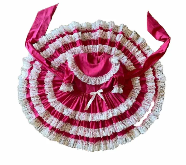 Vintage Size 4T Kathleen Scott Hot Pink Dress Lace Ruffles Full Circle Pageant