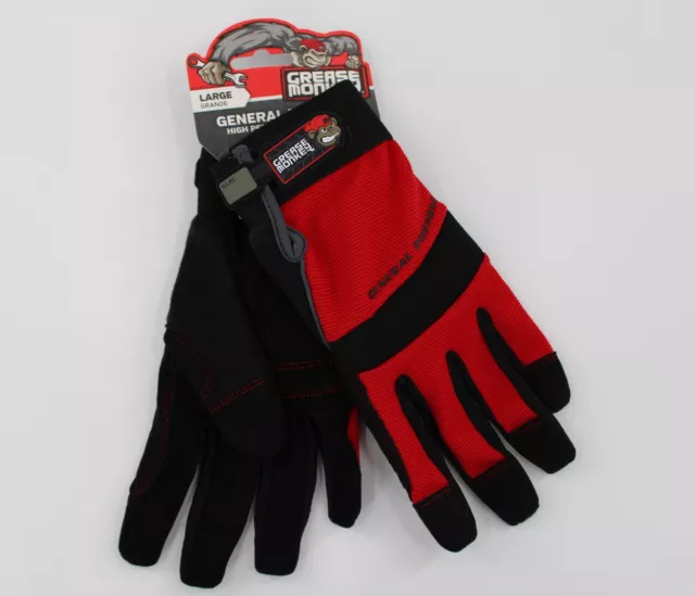 Grease Monkey General Purpose High Performance Gloves SZ L 1 PR Washable Red NWT