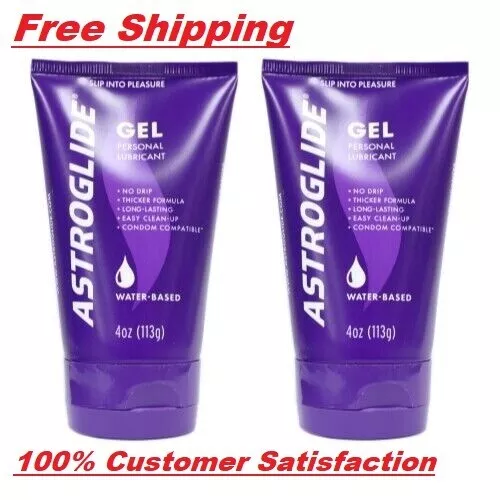 2 Pack - Astroglide Water-Based Personal Lubricant Gel Easy Cleanup, 4 oz Each
