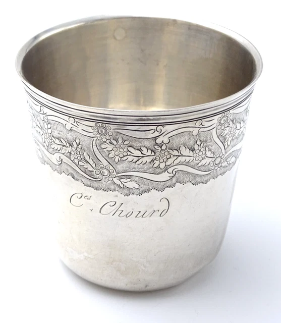 ANCIENNE BELLE TIMBALE en argent massif Suisse Maison Jezler monogramme