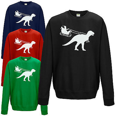 Santa Sleigh Dinosaur Sweatshirt Funny T-Rex Jurassic Christmas Gift Jumper Top