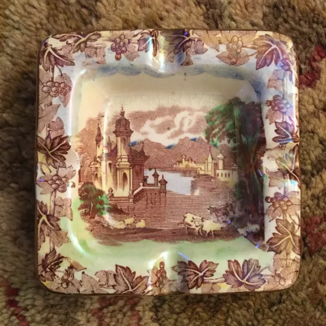 Vintage Lusterware Maling Ashtray New Castle-On-Tyne England Square Ashtray