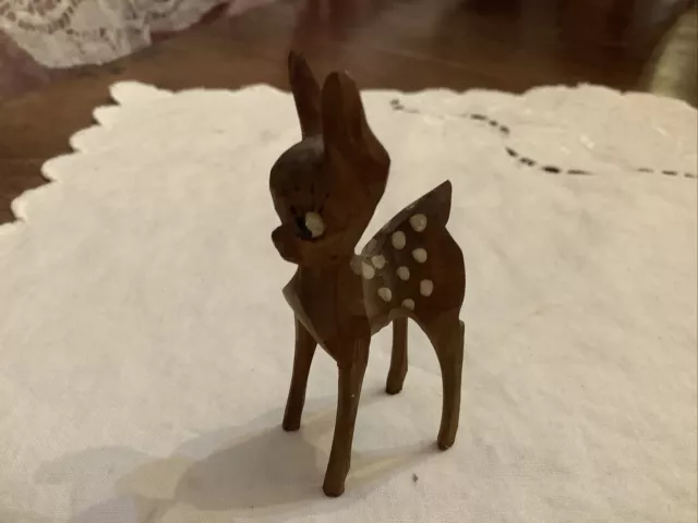Vintage Erzgebirge Hand Carved Deer Wooden Miniature Animal Figure