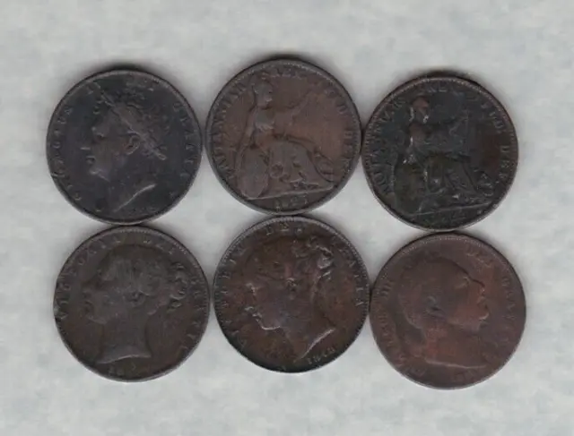 Six 1822/1825/1829/1834/1848 & 1853 Farthings In Used Fine Condition