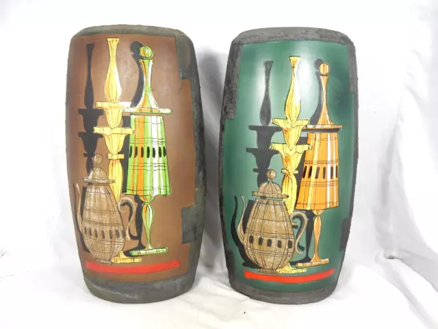 Rare beautiful pair Alla Moda design pottery Keramik vases ITALY handmade 38 cm