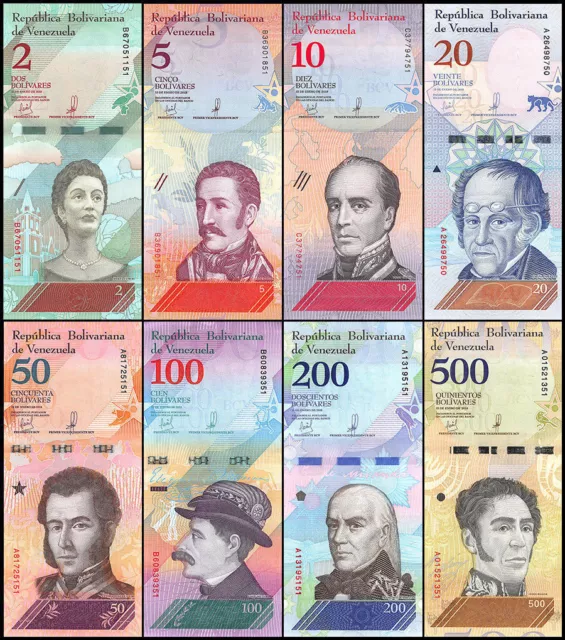 SET Venezuela, 2;5;10;20;50;100;200;500 Bolivares Soberanos 8 pcs 2018 P-New UNC