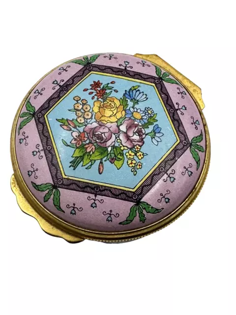 Halcyon Days Bilston Battersea Enamel Trinket Box Hinged Multicolored Roses