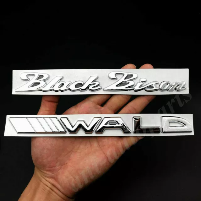 NEW 2 Metal 3D Chrome/Black Bison Wald Style Car Rear Emblem Badge Decal Sticker 3