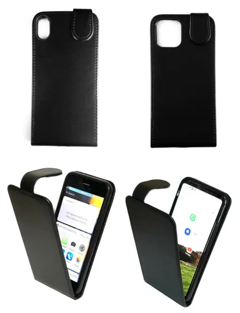 Luxury Black Leather Flip Cover Up Down Vertical Case For Samsung Huawei iPhone