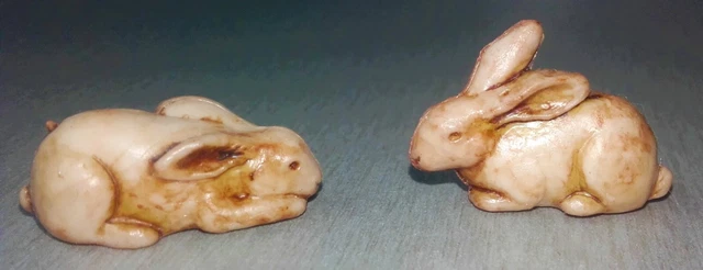 2X HASE BUNNY OSTERN ELASTOLIN HAUSSER ITALY PF ? KRIPPENFIGUR 70er HANDBEMALT