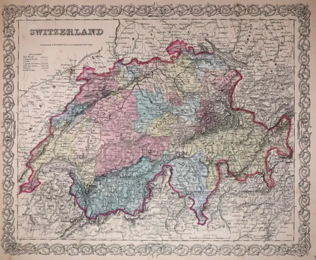 Old (Lg14x17) 1857 Colton Atlas Map ~ SWITZERLAND  ~ Free S&H  ~Inv#415