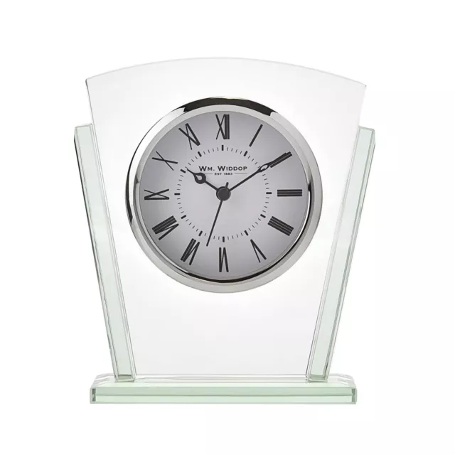 Glass Bezel Clock William Widdop Contemporary Art Deco Silver Colour Quartz Gift