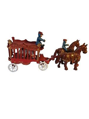 Cast Iron  Overland Circus 2 Horse Drawn Wagon And Bear Toy Large 16''