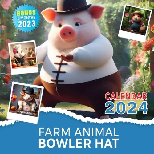 FARM ANIMAL BOWLER Hat Calendar 2024 Jan 2024 to Dec 2024 Bonus 3