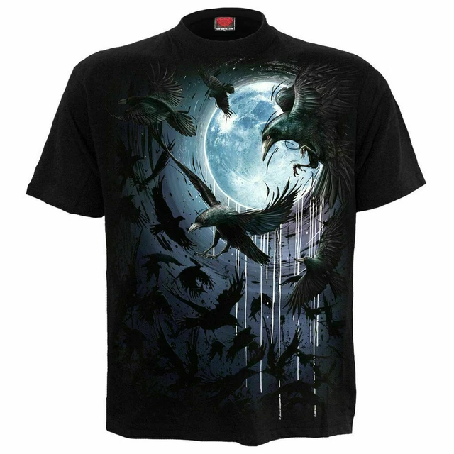 Spiral Direct CROW MOON Mens Goth/Rock/Biker/Moon/Dark Wear/T-Shirt/Top/Clothing
