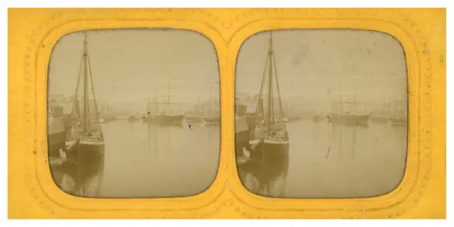 France, Le Havre, le Port, ca.1860, stéréo jour/nuit (French Tissue) Tirage vint