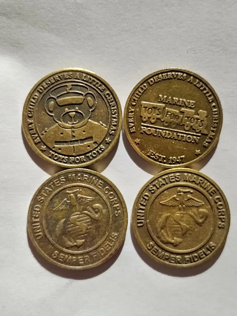United States Marine Corps Toys for Tots Teddy Bear Train Christmas Coin Tokens