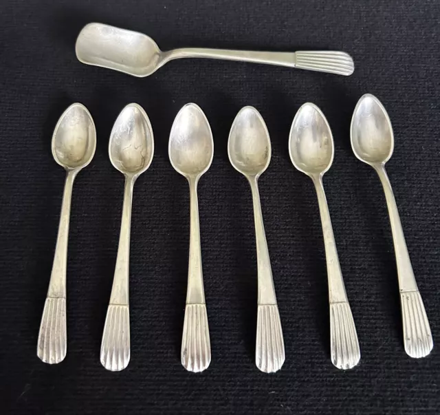 Set of 7 Antique Coin Silver - 6 Spoons/1 Shovel Spoon - Marked - 124g