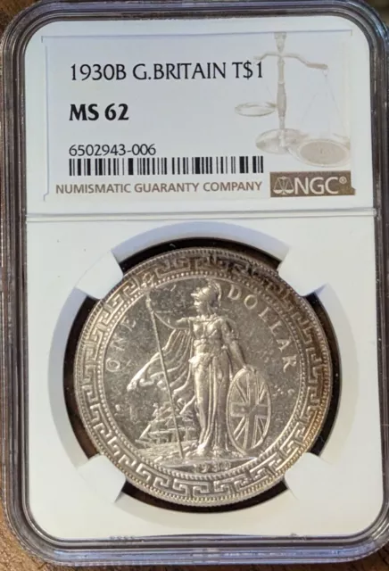 1930 B Great Britain British Trade Dollar Silver Coin NGC MS62  FREE SHIPPING