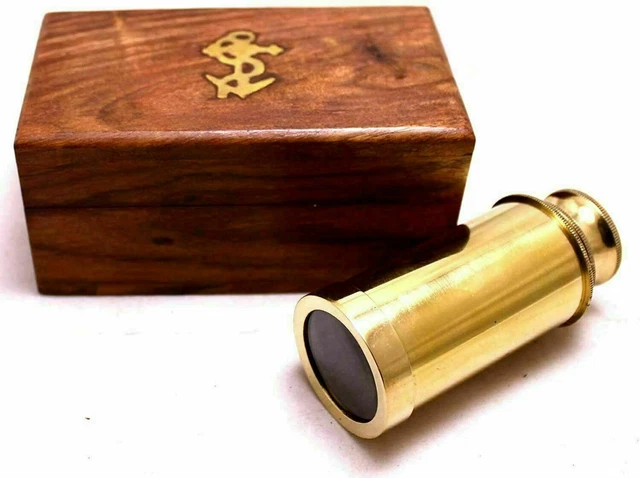 Télescope Pirate En Laiton Massif – Support Décoratif En Bois Indien, Style Nautique Vintage