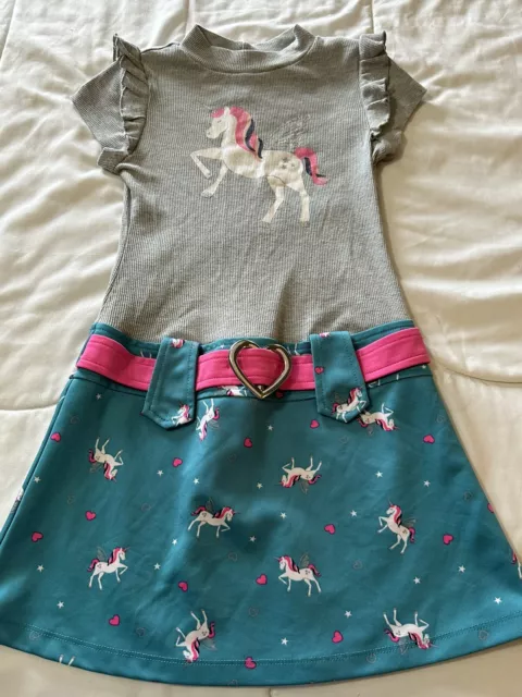Girl’s Size 7 / 8 Medium M Pink & Violet Girls Unicorn Print Casual Dress Outfit