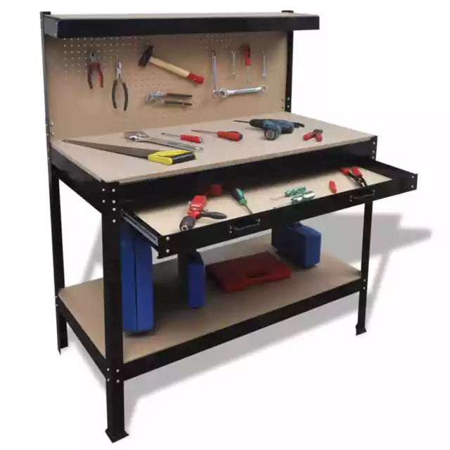 Workbench with Pegboard and Drawer Garage Tool Storage Shelf Workshop vidaXL