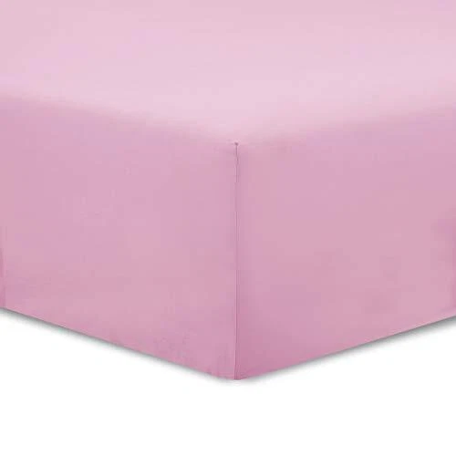 VISION - Drap Housse 140 x 190 cm - Coloris Rose - 100% Coton 57 Fils - 4 Coi...