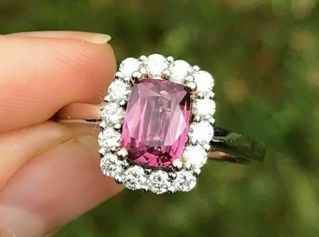 3Ct Emerald Cut Pink Sapphire & Diamond Halo Engagement Ring 14K White Gold Over