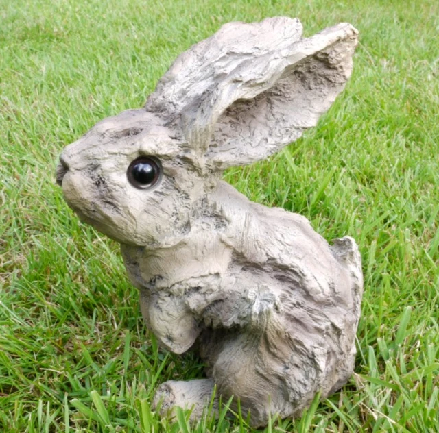 Wood Effect Rabbit Figure Garden Statue Country Animal Resin Patio Lawn Ornament